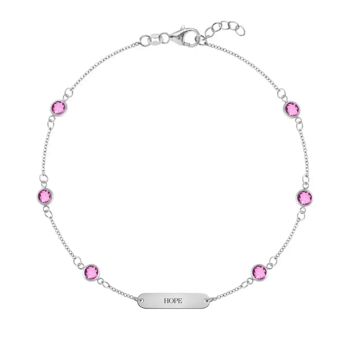 Pink Awareness HOPE & 6 Petite Pink Sapphire Bracelet in 14k Gold