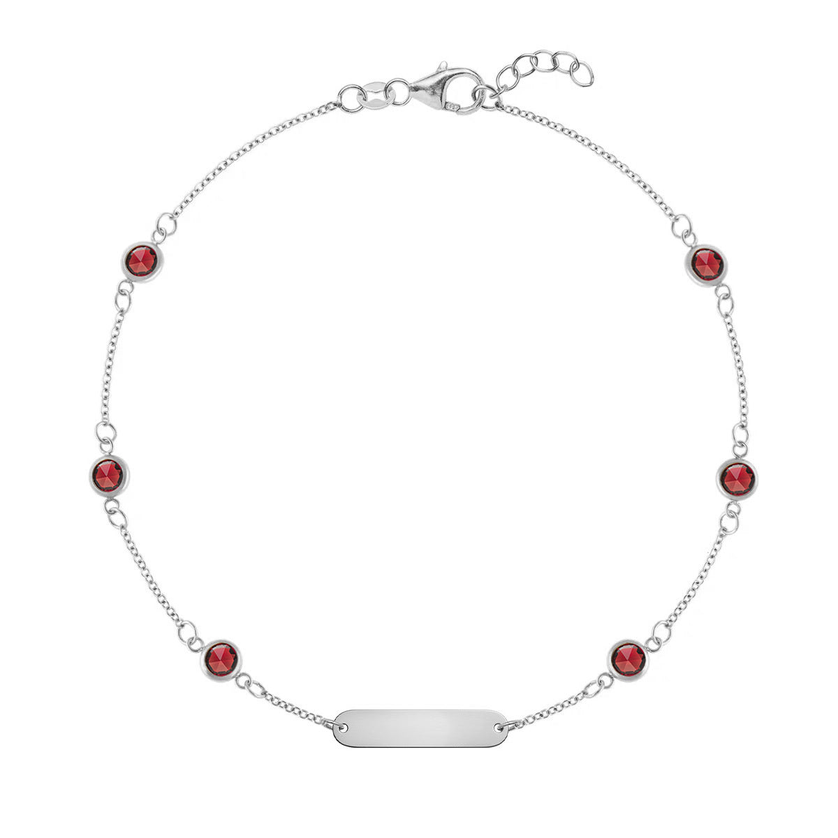 1 Nameplate & 6 Petite Garnet Bracelet in 14k Gold (January)