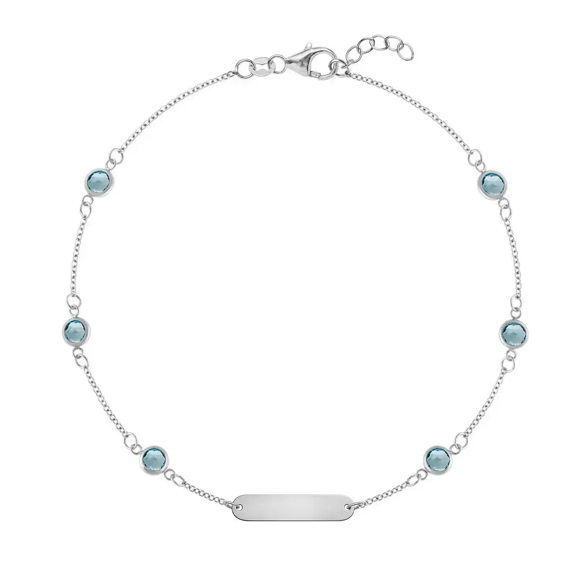 1 Nameplate & 6 Petite Nantucket Blue Topaz Bracelet in 14k Gold (December)