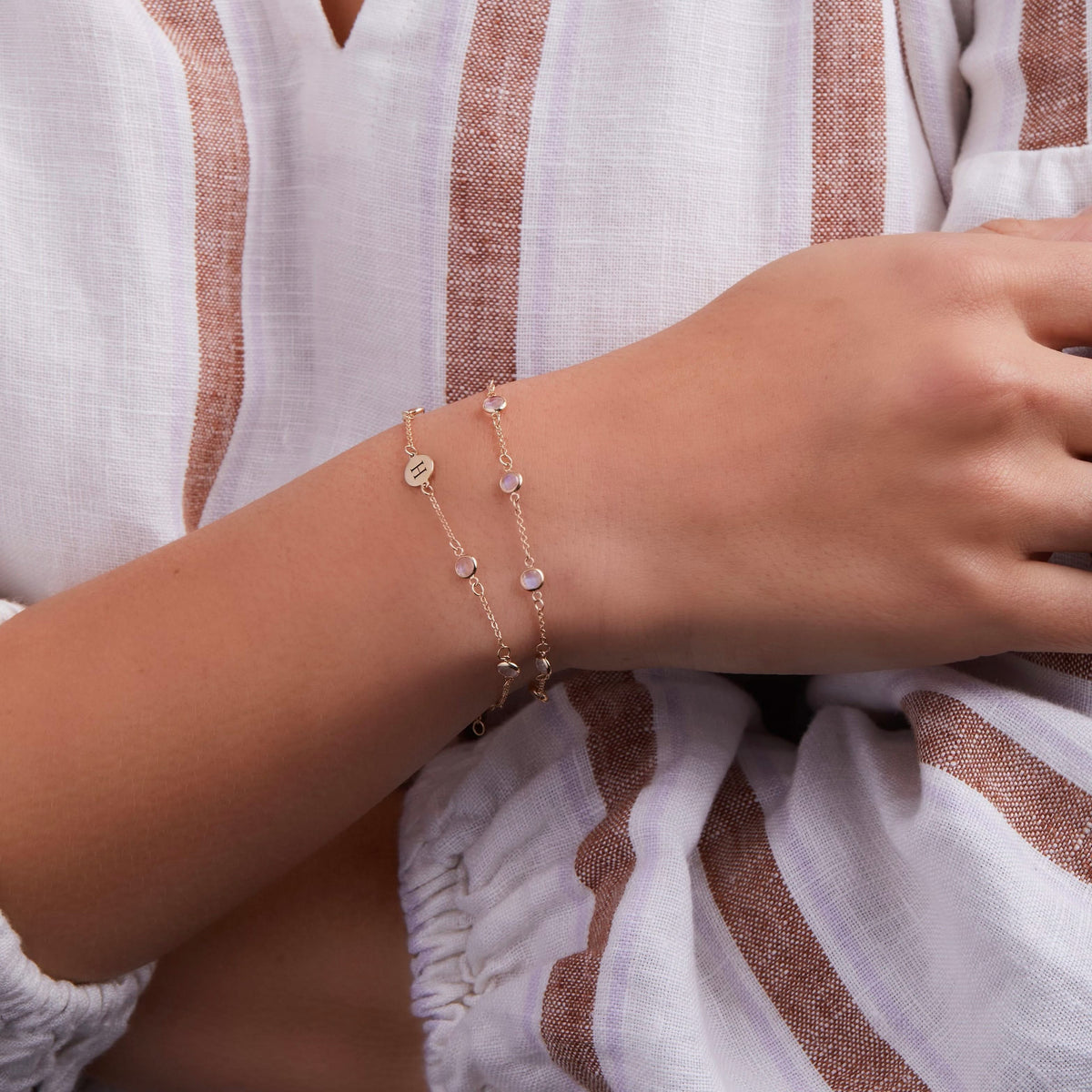 1 Letter & 4 Petite Moonstone Bracelet in 14k Gold (June)