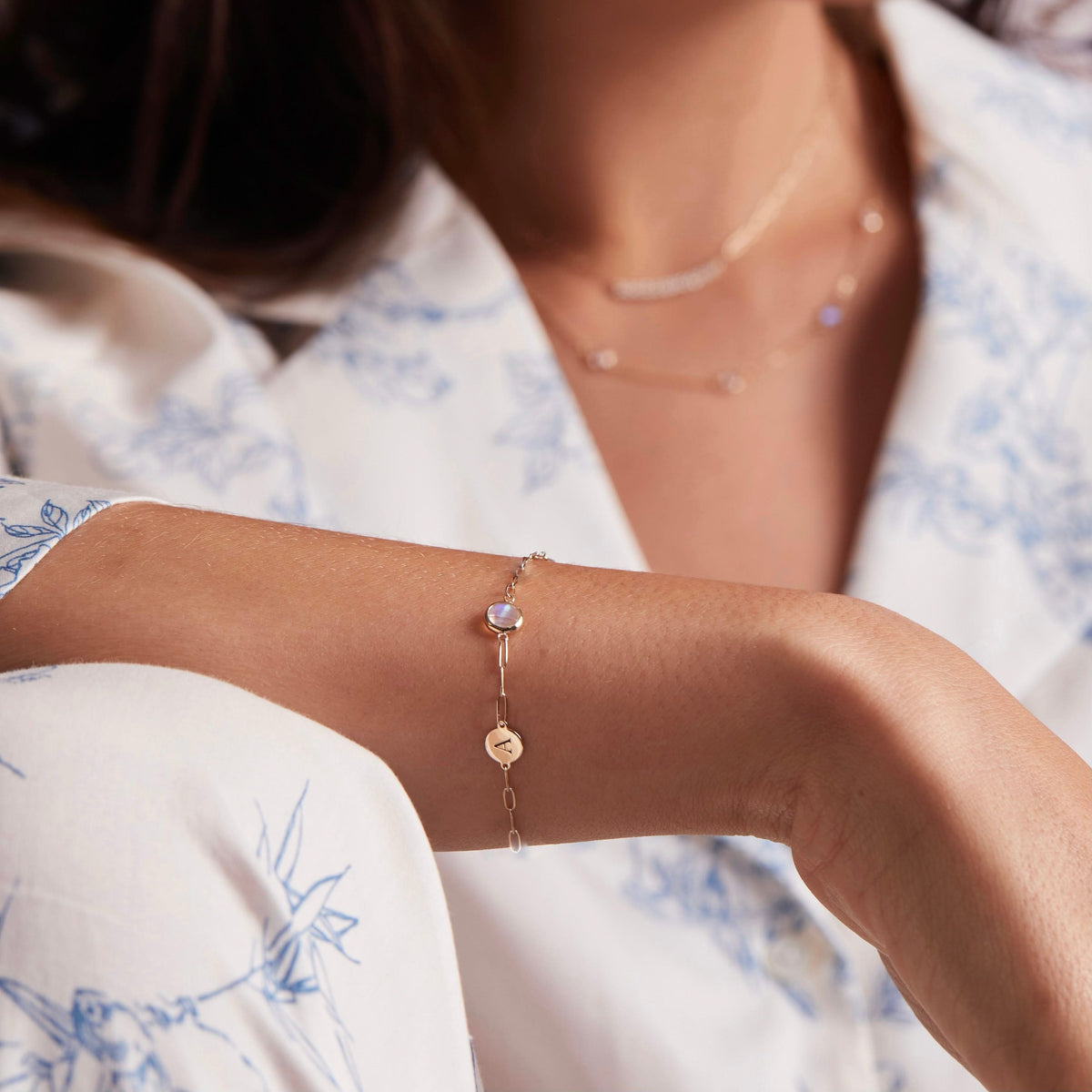 1 Letter & 1 Grand Birthstone Adelaide Mini Bracelet in 14k Gold