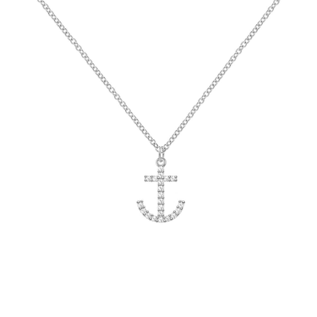 Diamond Anchor Pendant with Classic Chain in 14k Gold