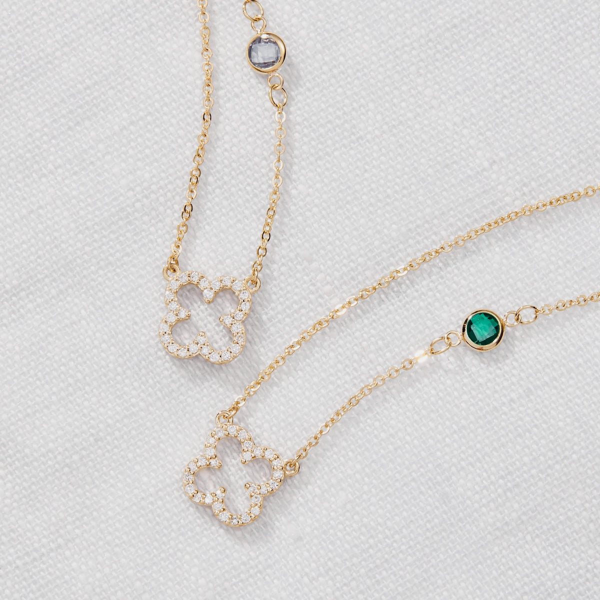 Diamond Clover & Aquamarine Necklace in 14k Gold (March)