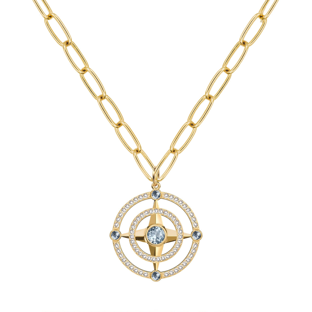 Compass Aquamarine & Diamond Pendant in 14k Gold (March)