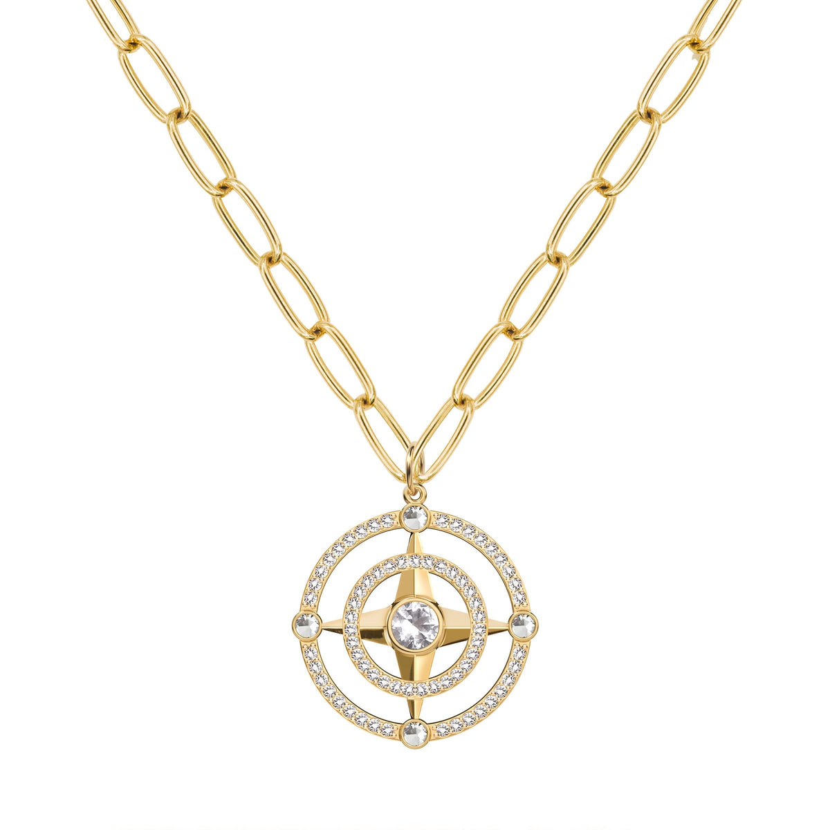 Compass White Topaz & Diamond Pendant in 14k Gold (April)
