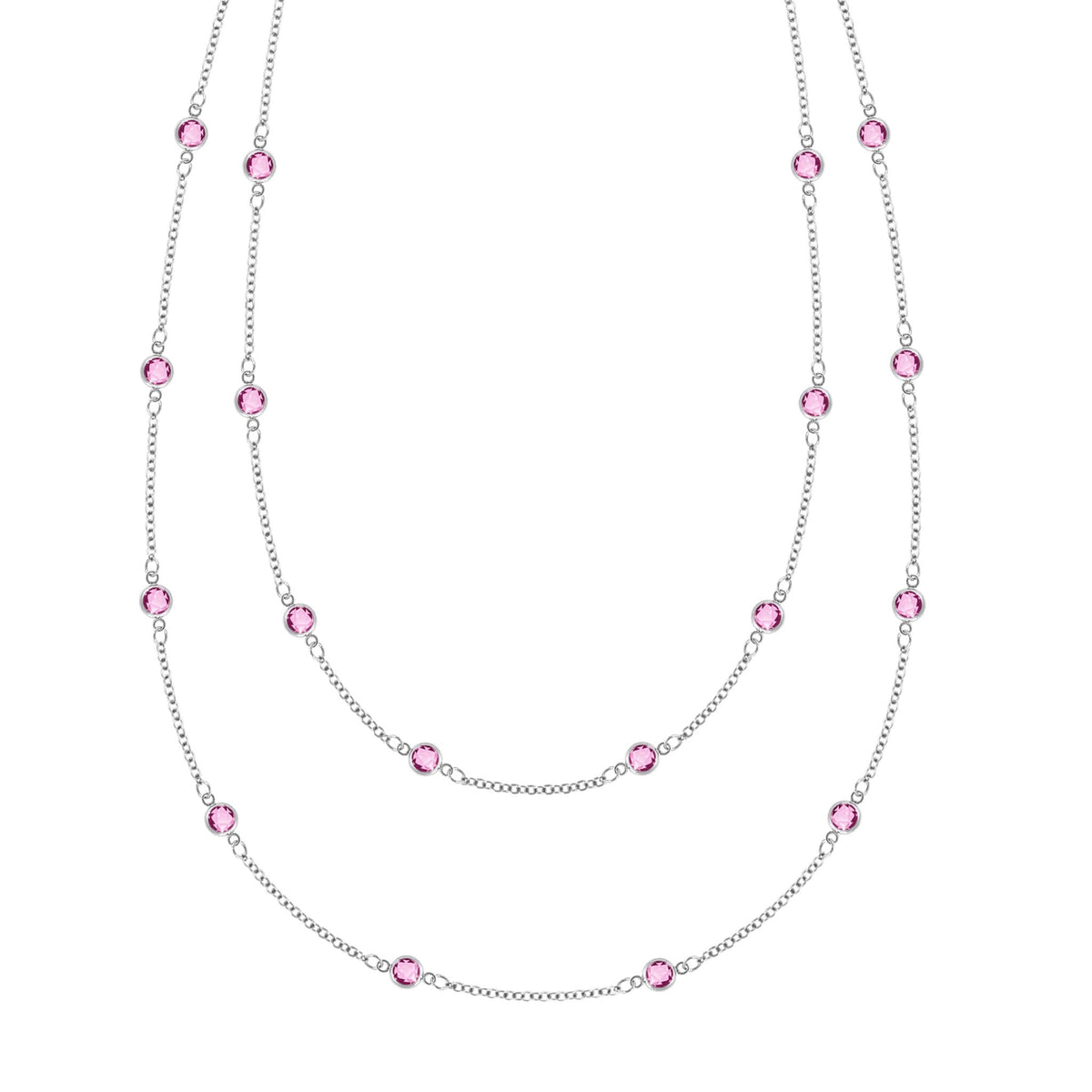 Bayberry Pink Sapphire Long Necklace in 14k Gold (October)