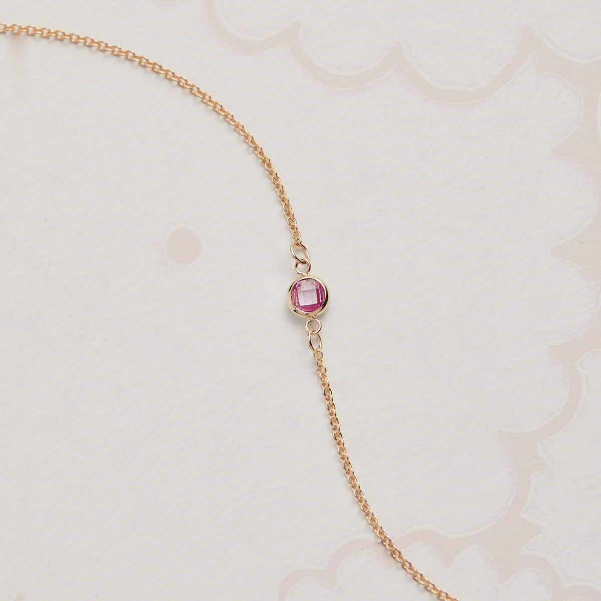 Petite 1 Pink Sapphire Bracelet in 14k Gold (October)