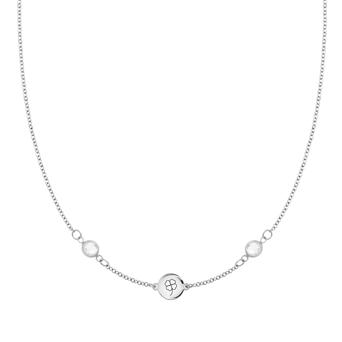 Clover Disc & Petite 2 Birthstone Necklace in 14k Gold