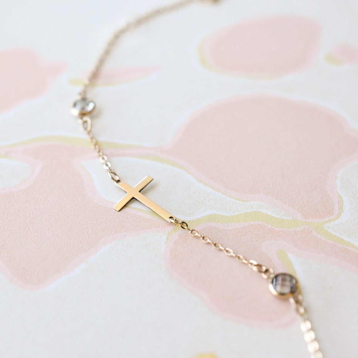 Cross & Petite 2 Birthstone Bracelet in 14k Gold