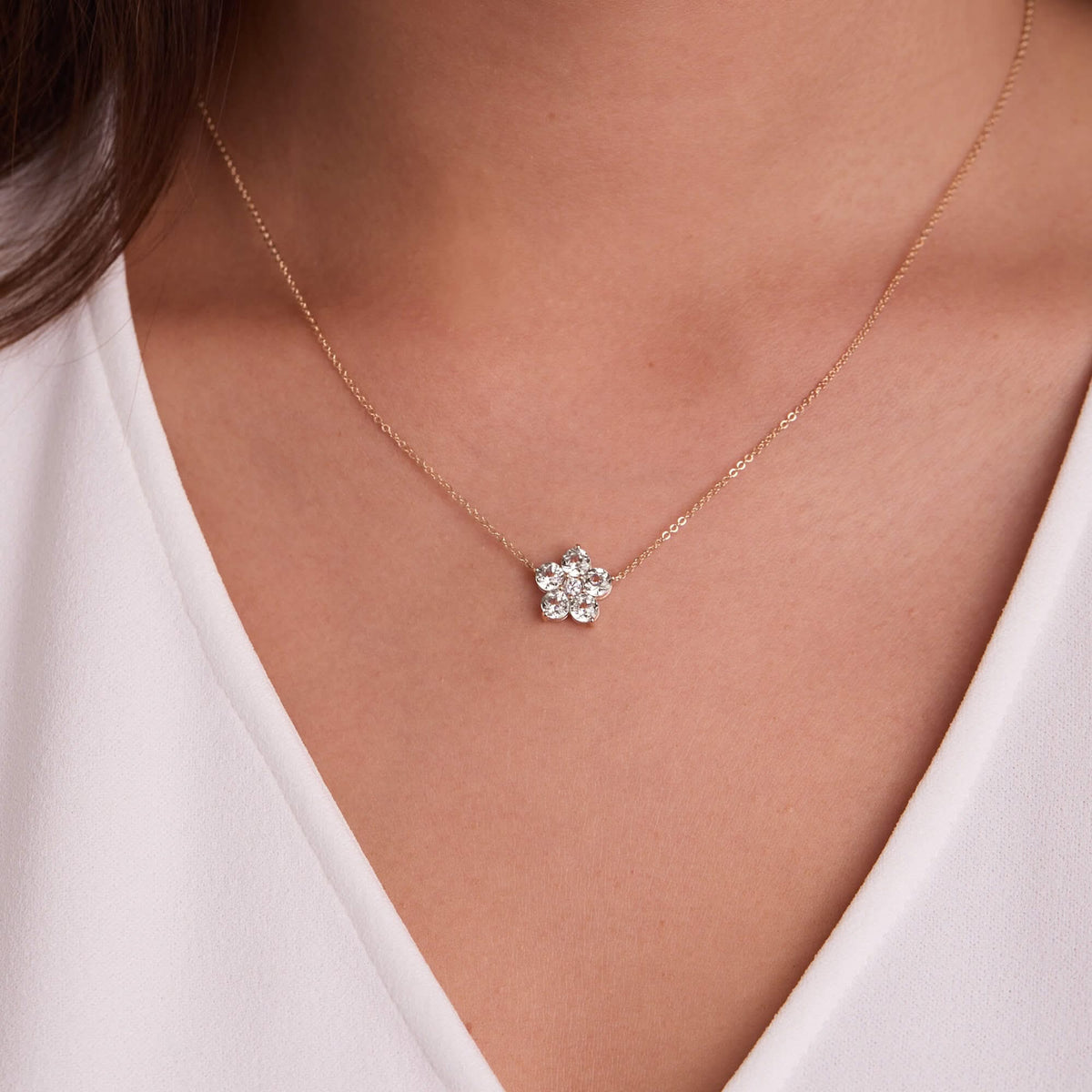Greenwich Flower Birthstone & Diamond Necklace in 14k Gold