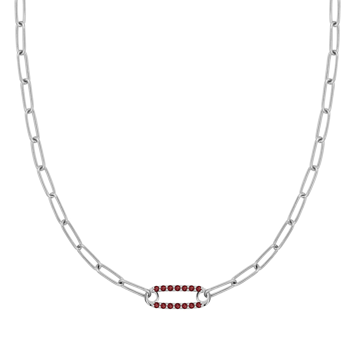 Adelaide 1 Pavé Garnet Link Necklace in 14k Gold (January)