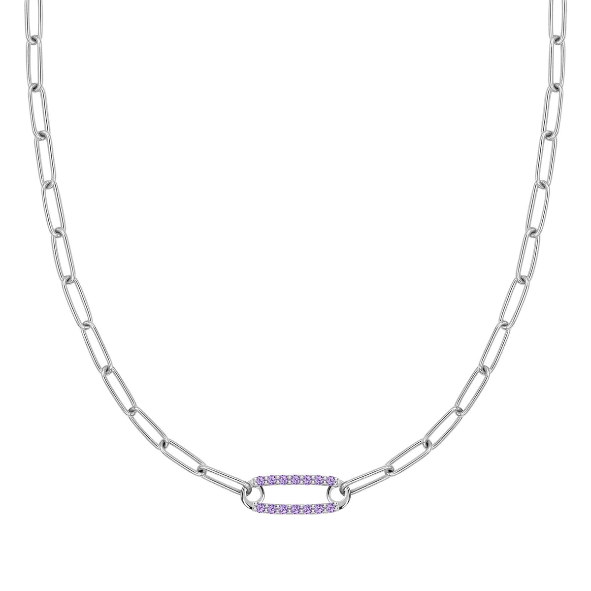 Adelaide 1 Pavé Amethyst Link Necklace in 14k Gold (February)