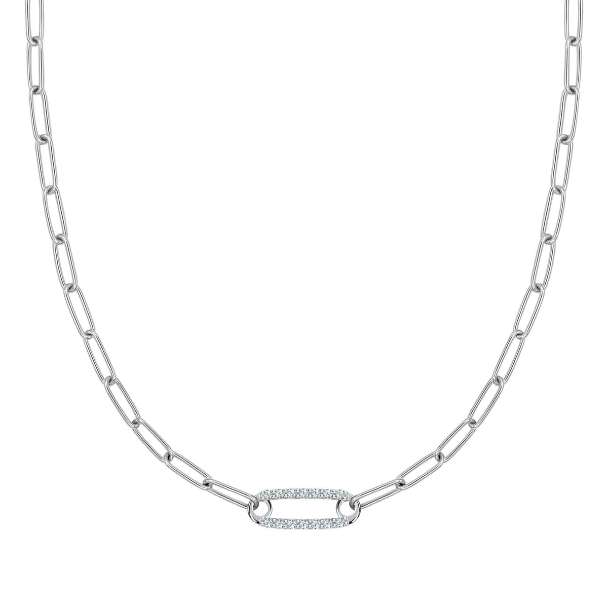 Adelaide 1 Pavé Aquamarine Link Necklace in 14k Gold (March)