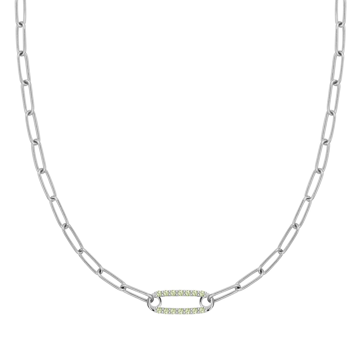 Adelaide 1 Pavé Peridot Link Necklace in 14k Gold (August)