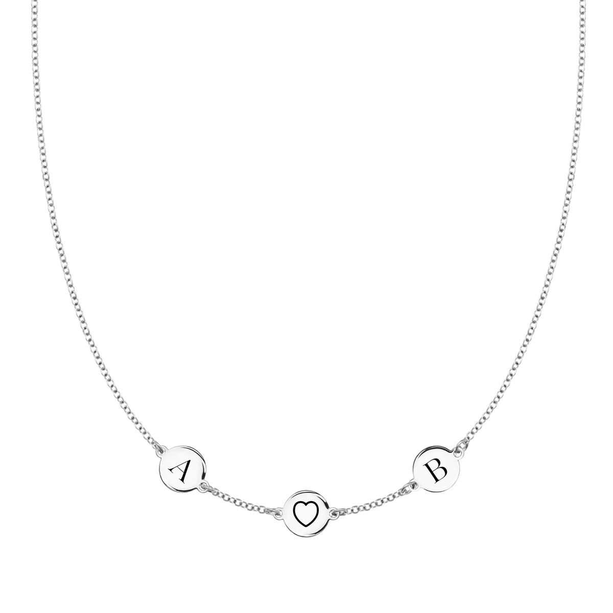 Heart Disc & 2 Letter Necklace in 14k Gold (Single Spacing)