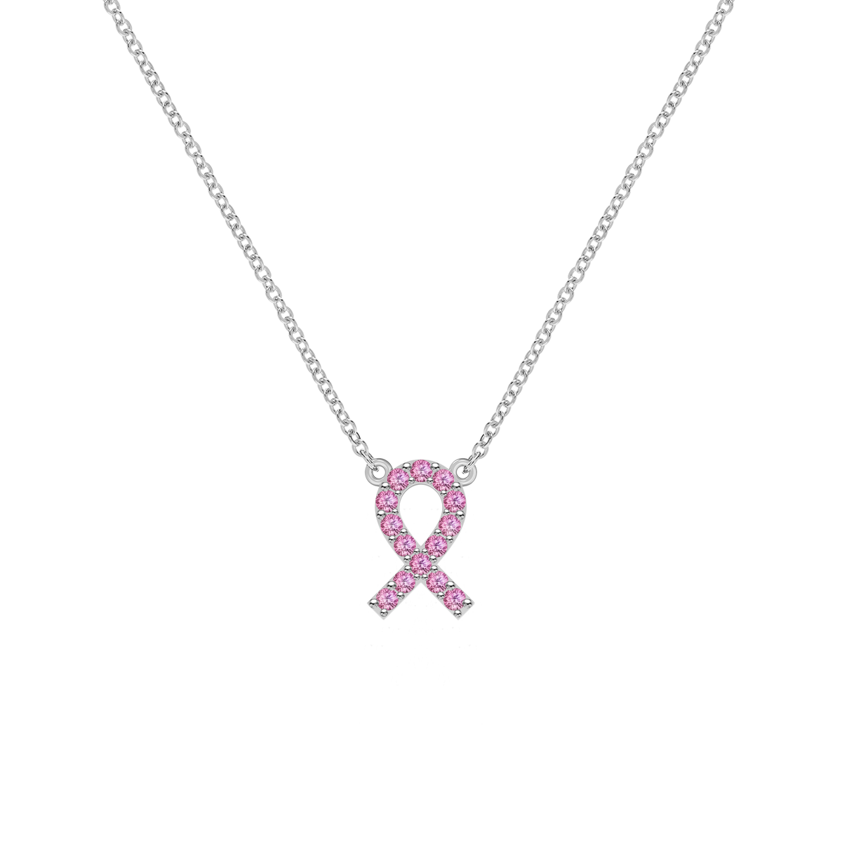 Pink Awareness Pave Ribbon Necklace in 14k Gold