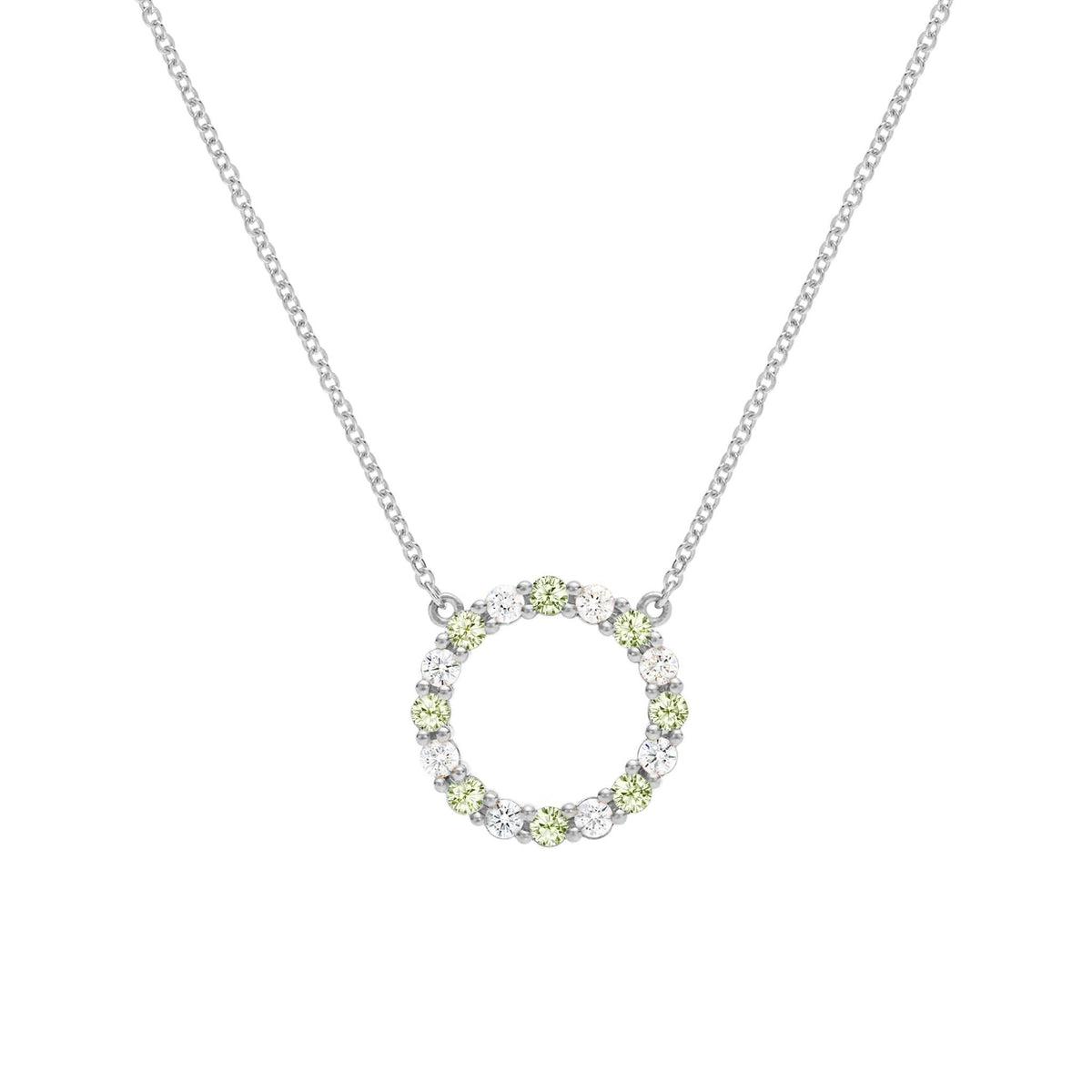 Rosecliff Circle Diamond & Peridot Necklace in 14k Gold (August)