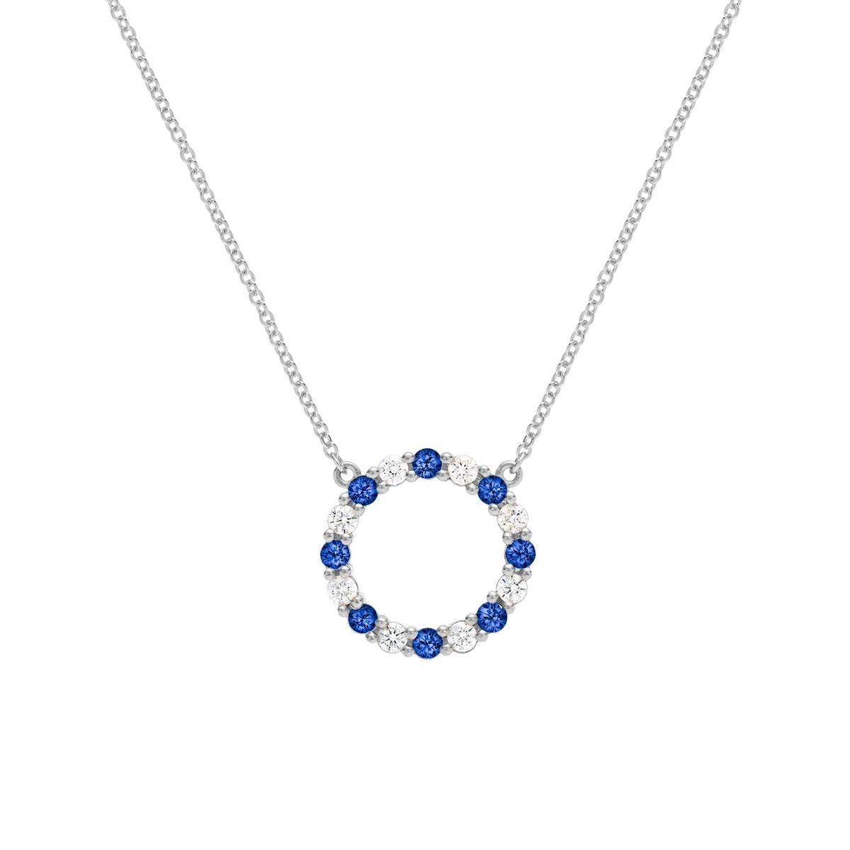 Rosecliff Circle Diamond & Sapphire Necklace in 14k Gold (September)