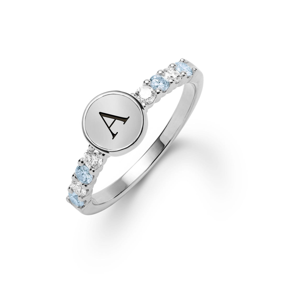 Rosecliff Letter Diamond & Nantucket Blue Topaz Ring in 14k Gold (December)