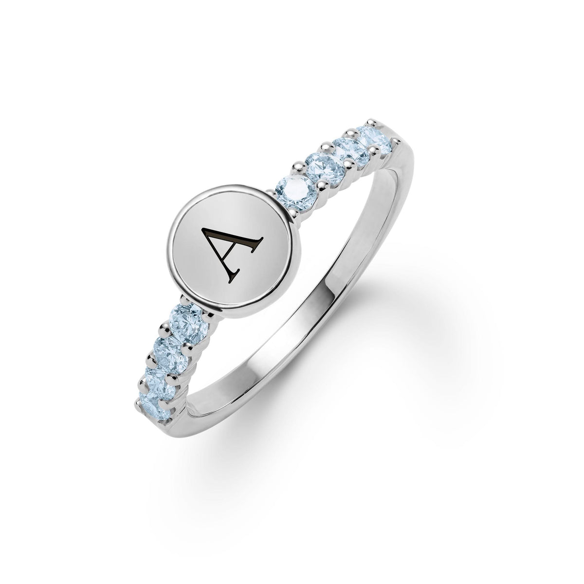 Rosecliff Letter Nantucket Blue Topaz Ring in 14k Gold (December)
