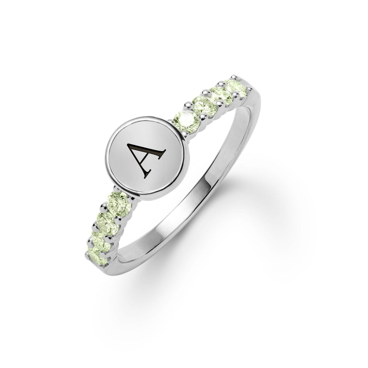 Rosecliff Letter Peridot Ring in 14k Gold (August)