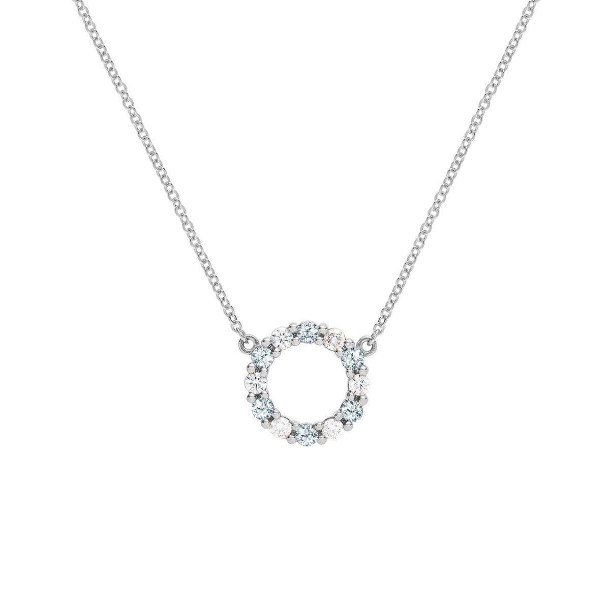 Rosecliff Small Circle Diamond & Aquamarine Necklace in 14k Gold (March)