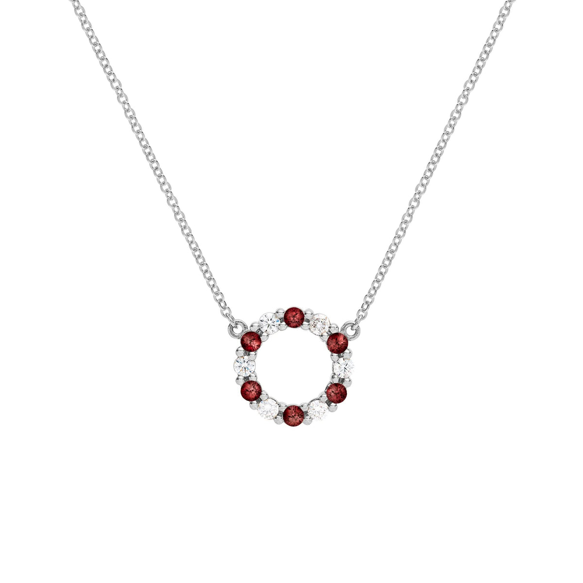 Rosecliff Small Circle Diamond & Garnet Necklace in 14k Gold (January)