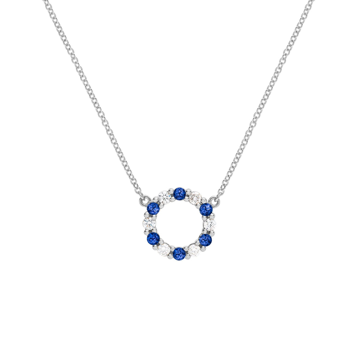Rosecliff Small Circle Diamond & Sapphire Necklace in 14k Gold (September)