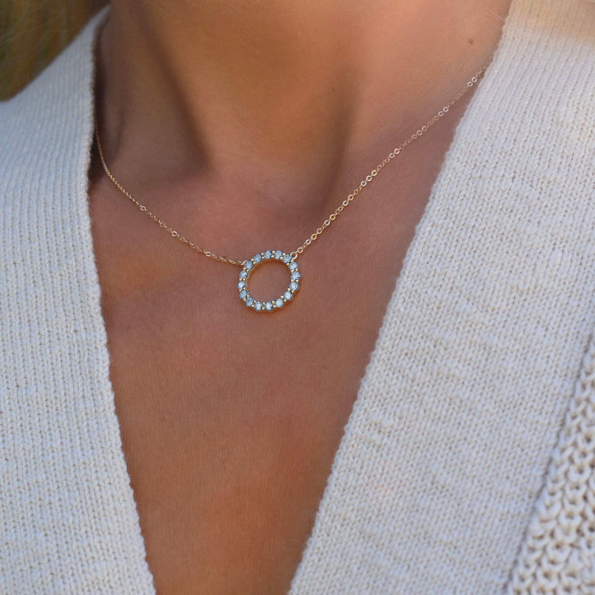Rosecliff Circle Nantucket Blue Topaz Necklace in 14k Gold (December)