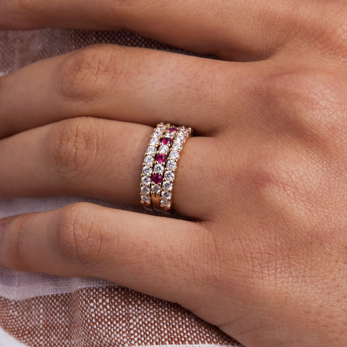 Rosecliff Diamond & Ruby Stackable Ring in 14k Gold (July)