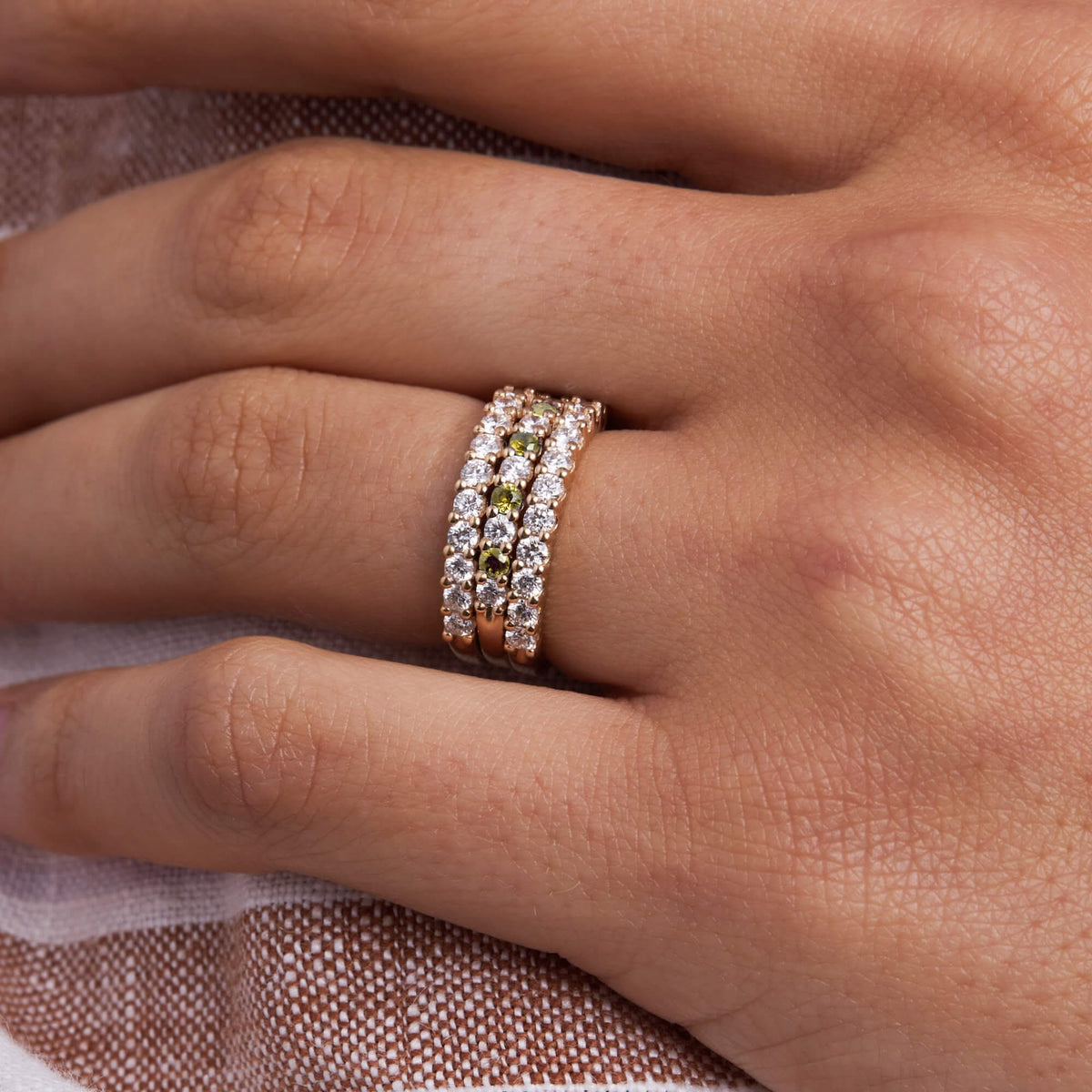 Rosecliff Diamond & Peridot Stackable Ring in 14k Gold (August)