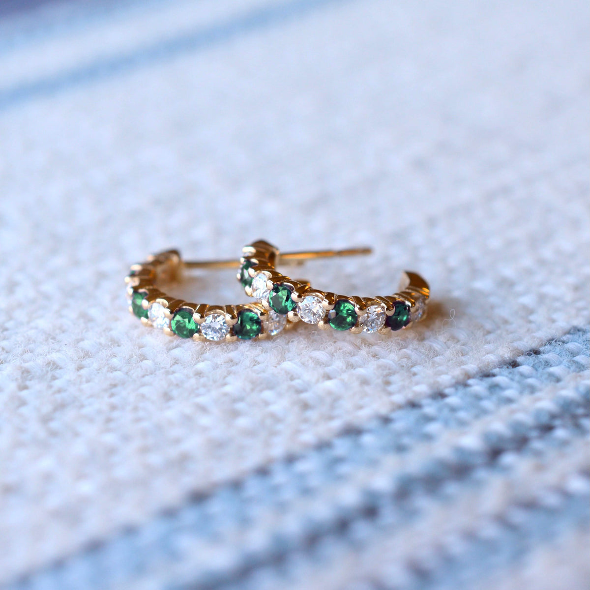 Rosecliff Diamond & Emerald Huggie Hoop Earrings in 14k Gold (May)