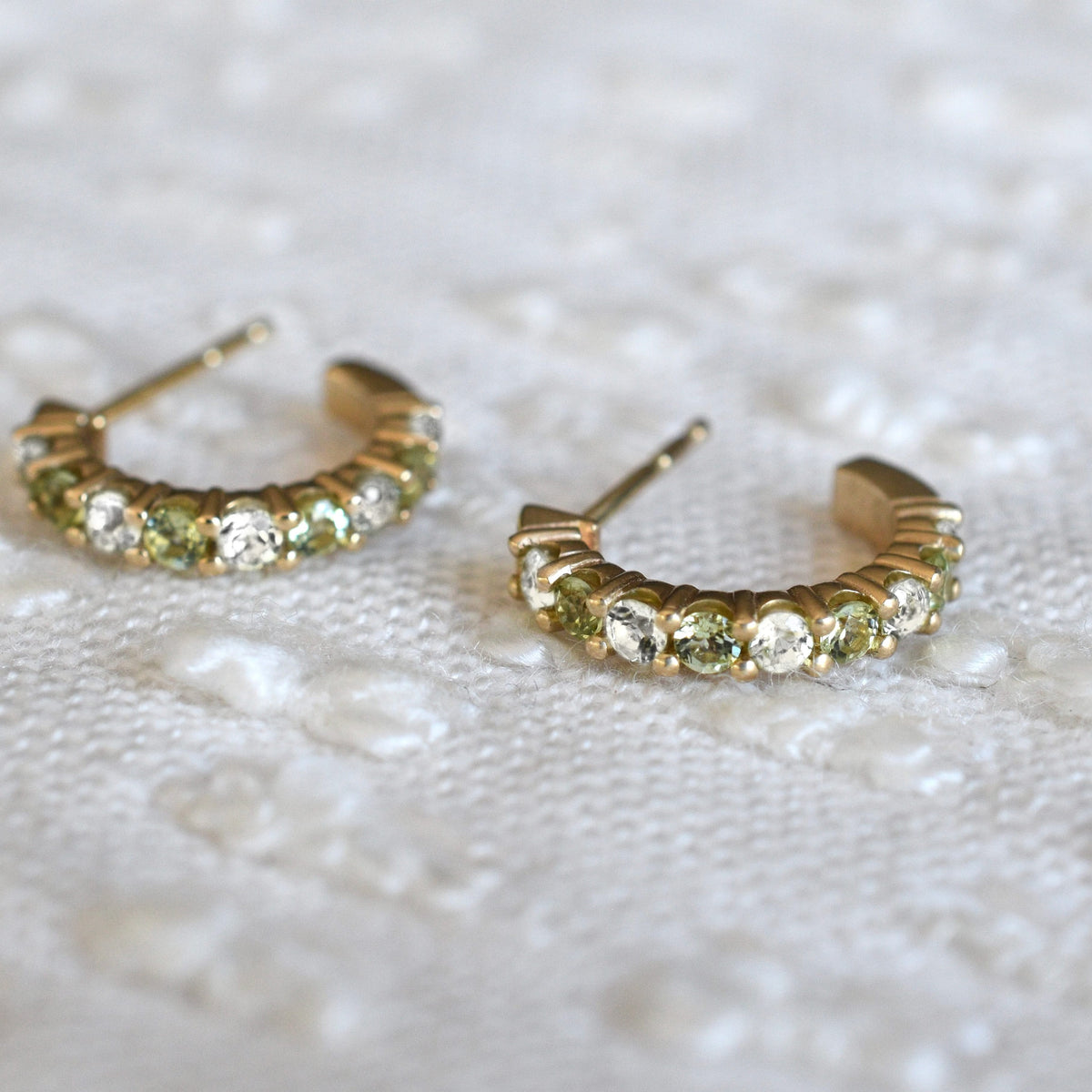 Rosecliff Diamond & Peridot Huggie Hoop Earrings in 14k Gold (August)