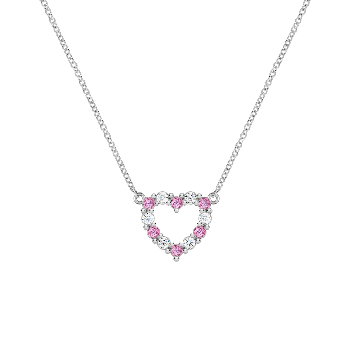 Rosecliff Small Heart Diamond & Pink Sapphire Necklace in 14k Gold (October)