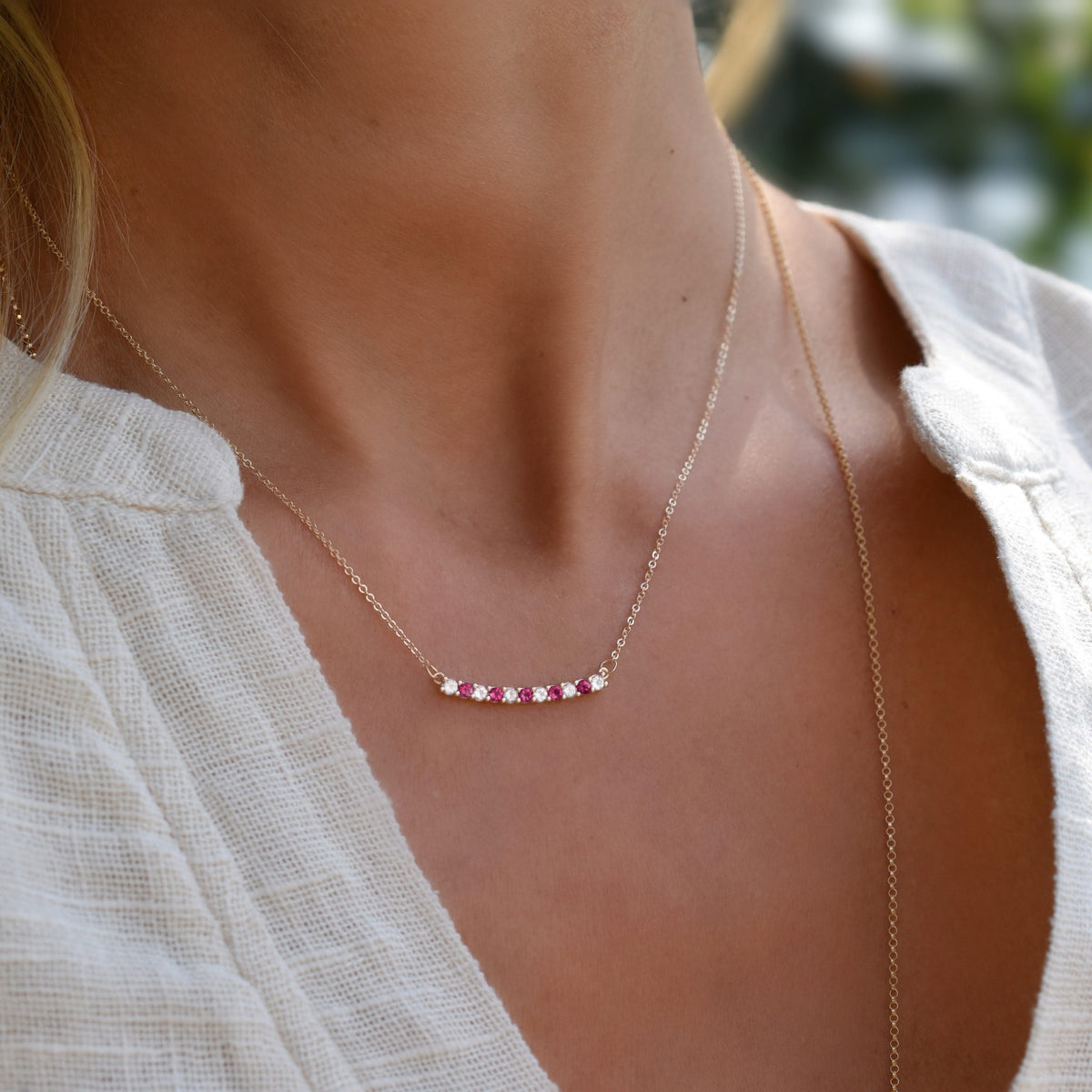 Rosecliff Diamond & Ruby Bar Necklace in 14k Gold (July)