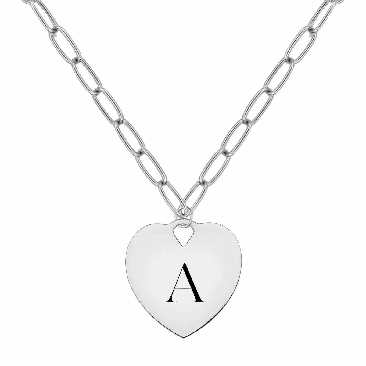 Engravable Large Flat Heart Pendant with ADELAIDE Chain in 14k Gold