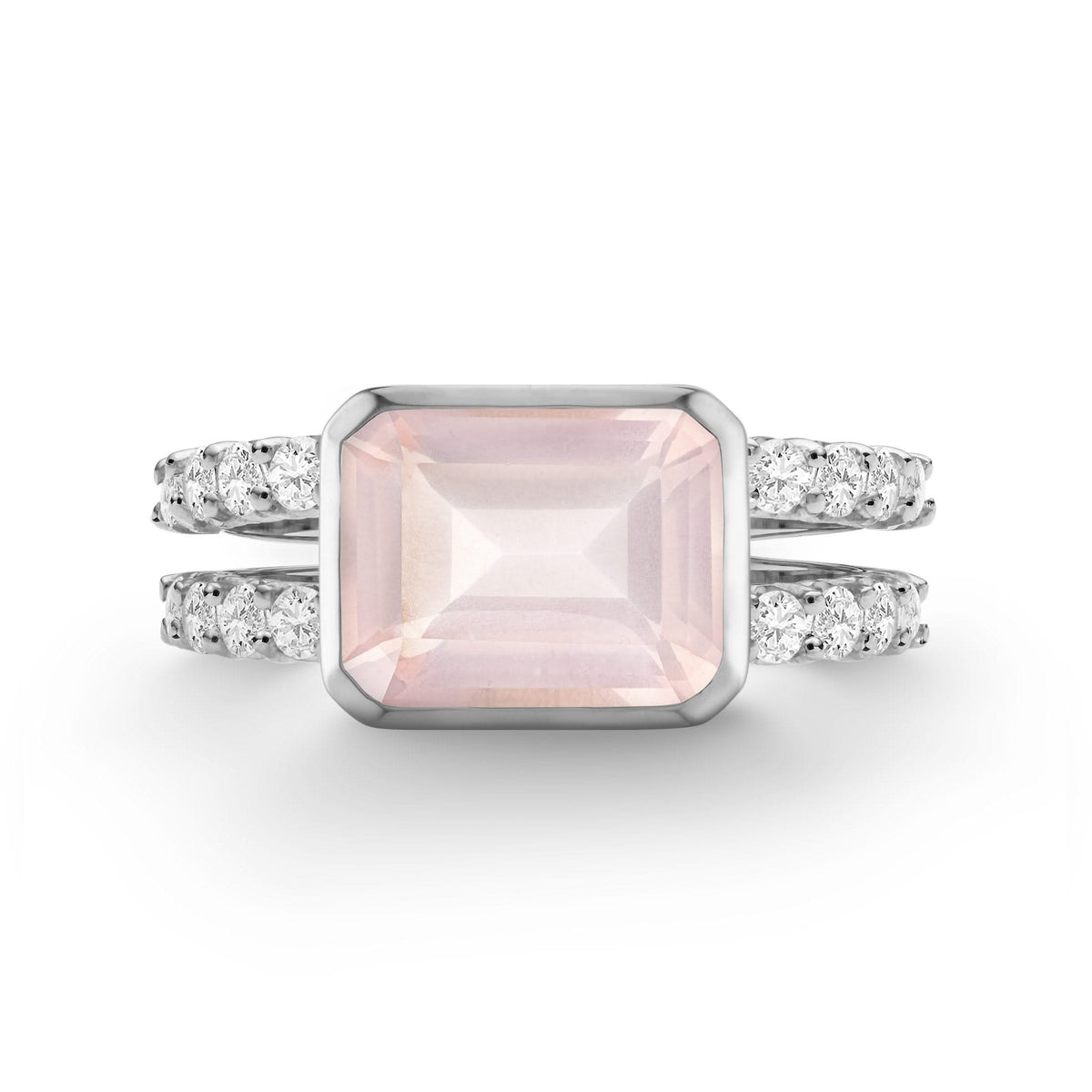 Warren Horizontal Rose Quartz Ring with Diamonds in 14k Gold (October)