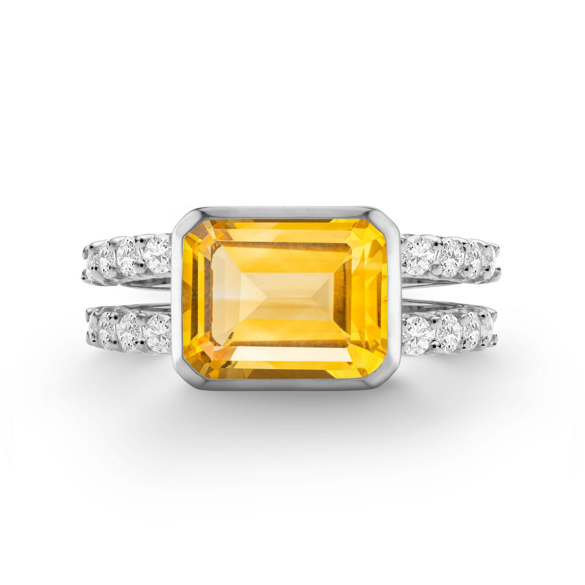 Warren Horizontal Citrine Ring with Diamonds in 14k Gold (November)