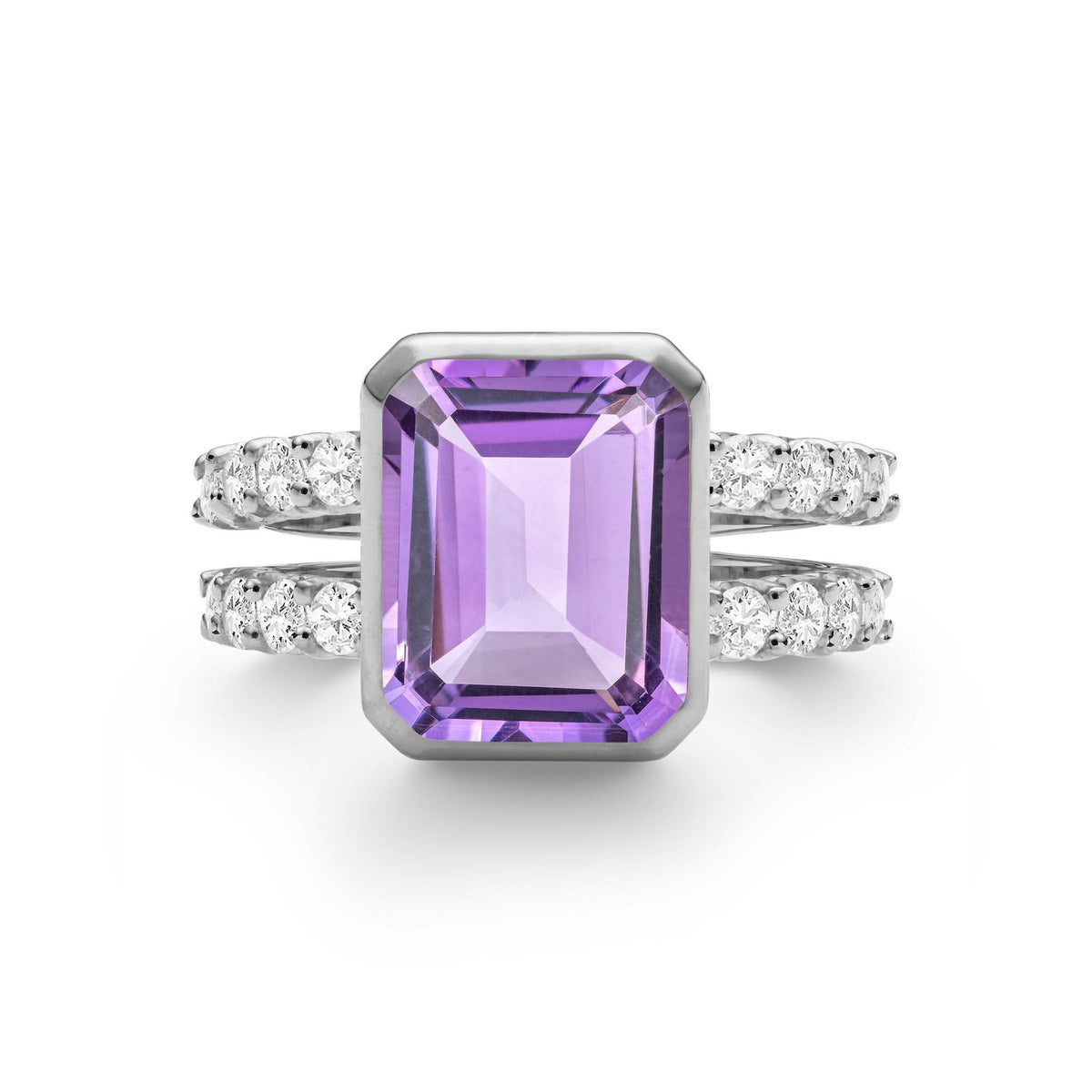 Warren Vertical Amethyst Ring with Diamonds in 14k Gold (February)