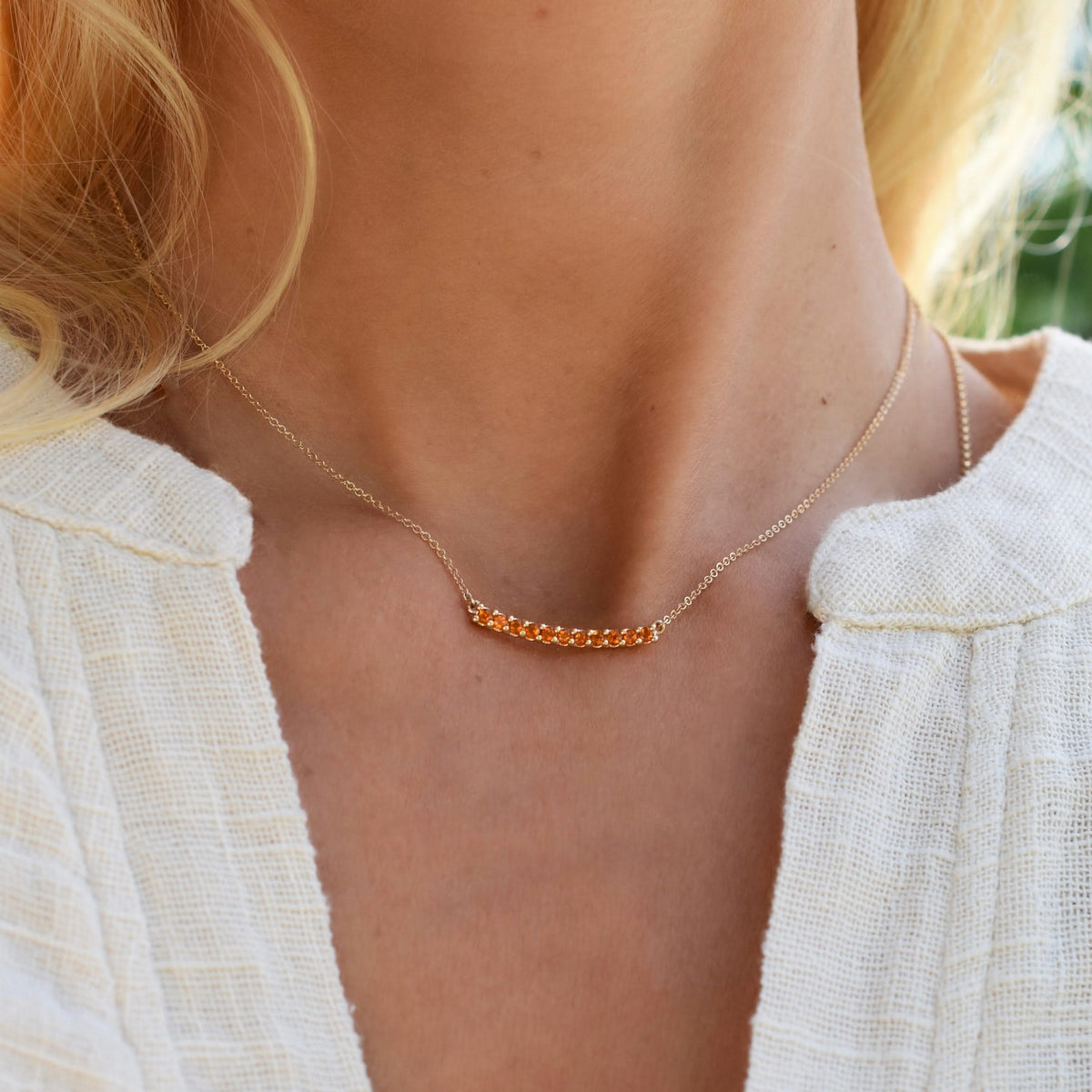 Rosecliff Citrine Bar Necklace and Huggie Hoop Earrings Set in 14k Gold (November)