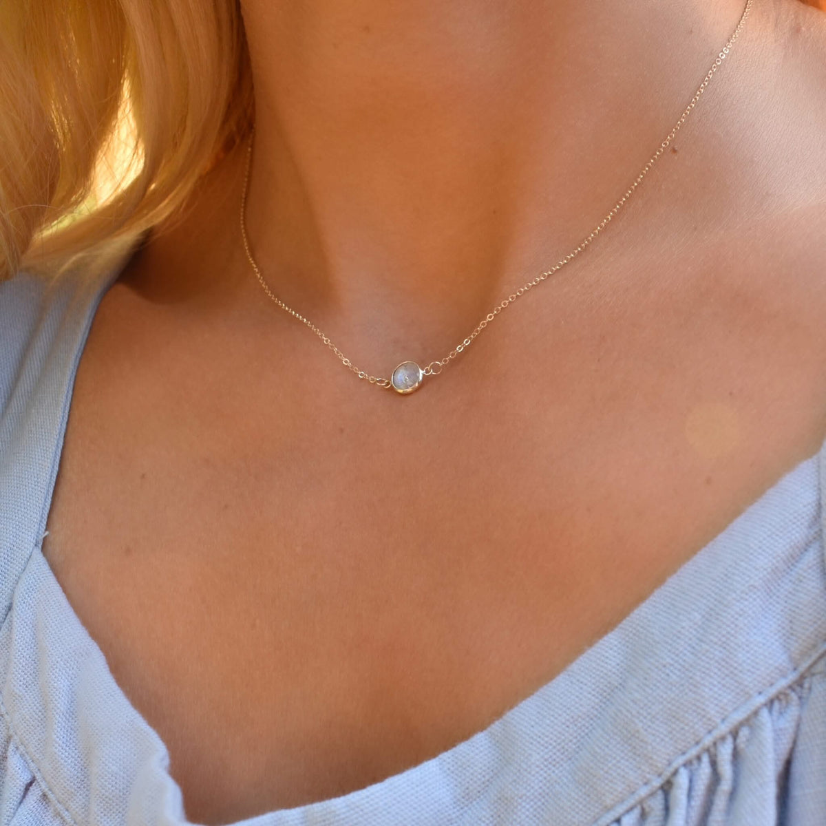 Grand 1 Moonstone Necklace and Earrings Set in 14k Gold (June)