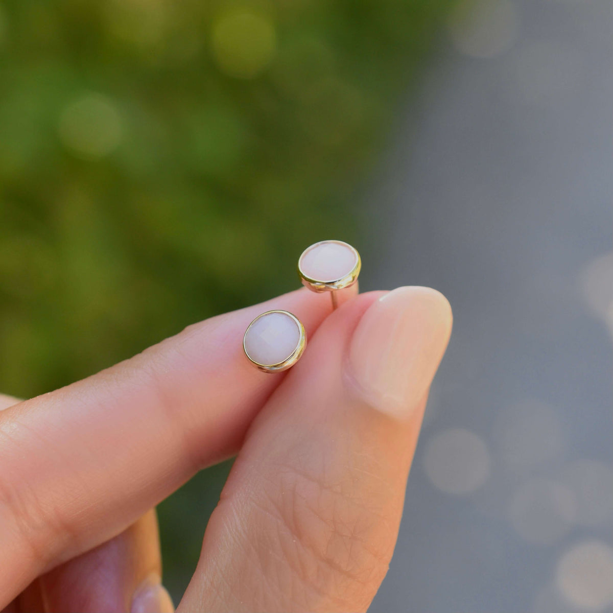 Grand Pink Opal Stud Earrings in 14k Gold (October)