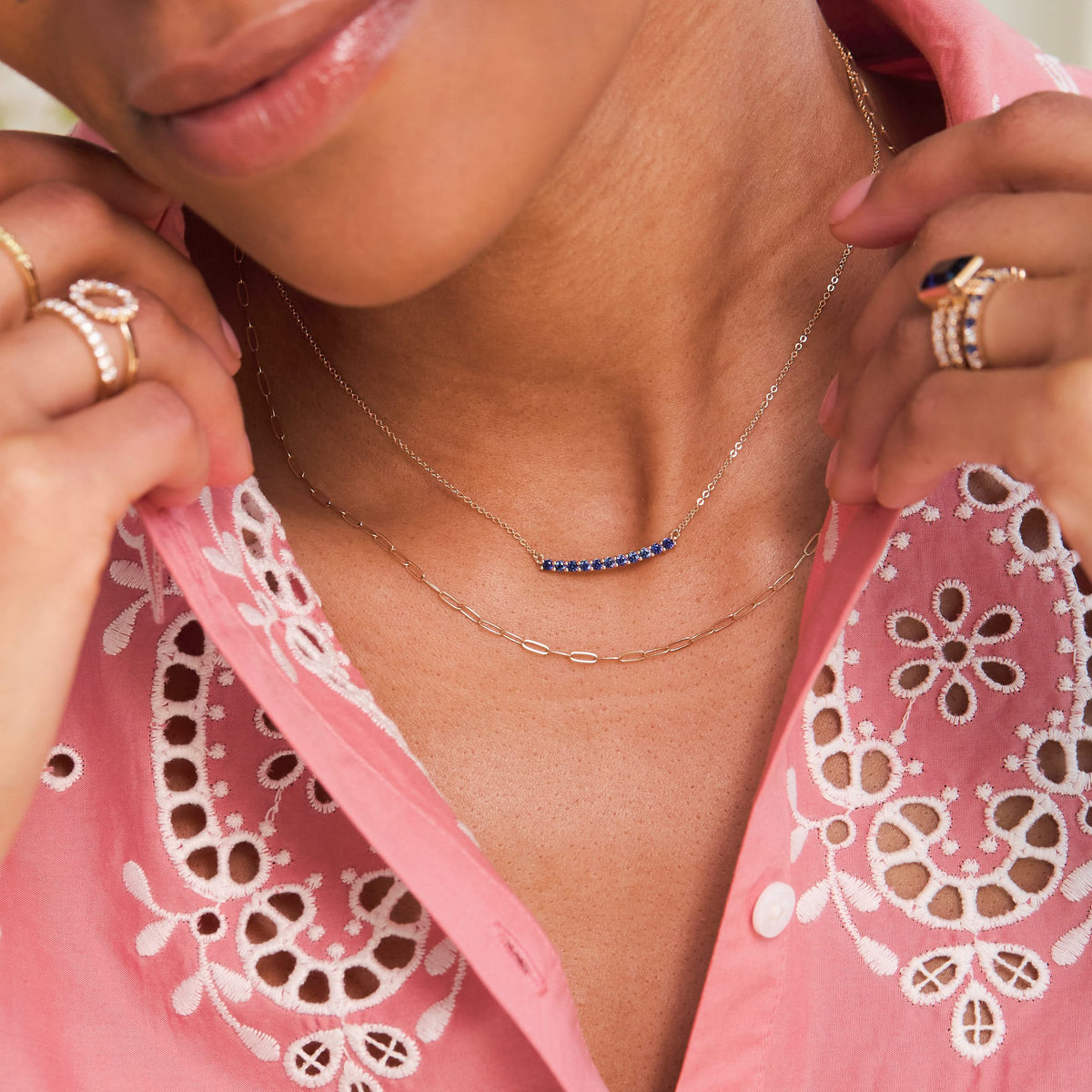 Rosecliff Sapphire Bar Necklace in 14k Gold (September)