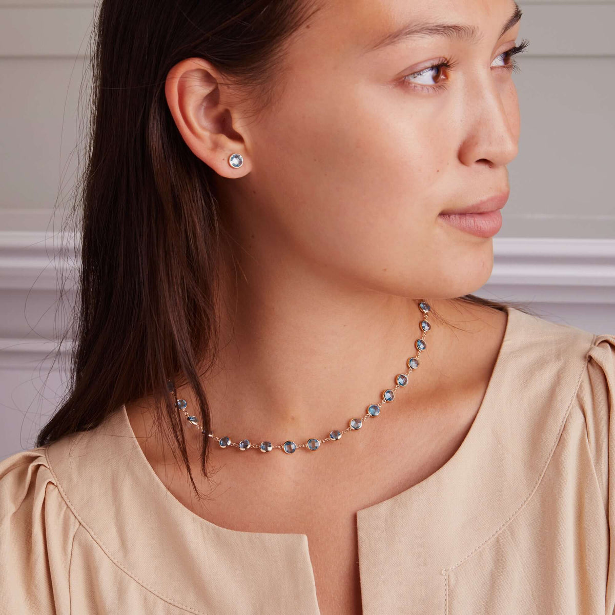 Grand Nantucket Blue Topaz Stud Earrings in 14k Gold (December)