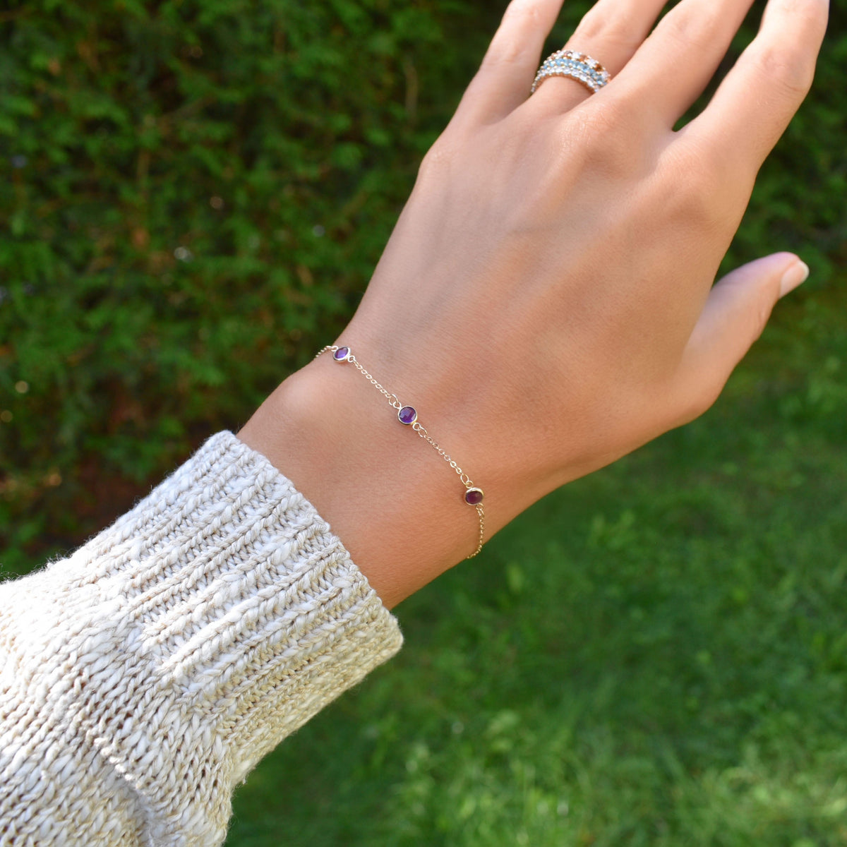 Bayberry 3 Amethyst Bracelet in 14k Gold (February)