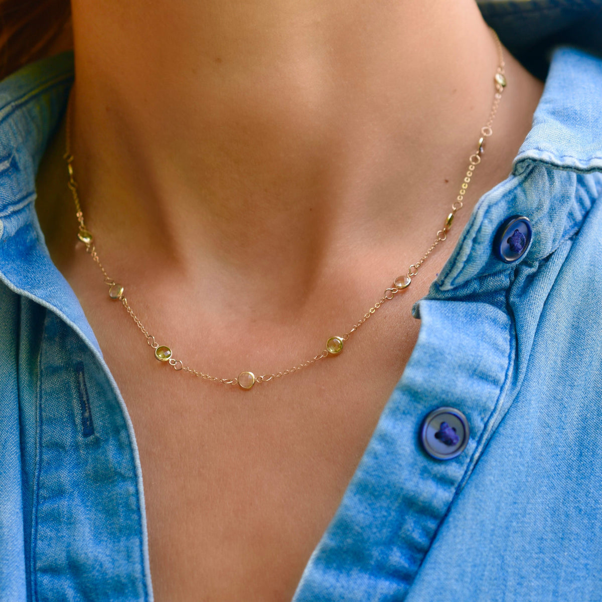 Petite 10 Birthstone Necklace in 14k Gold