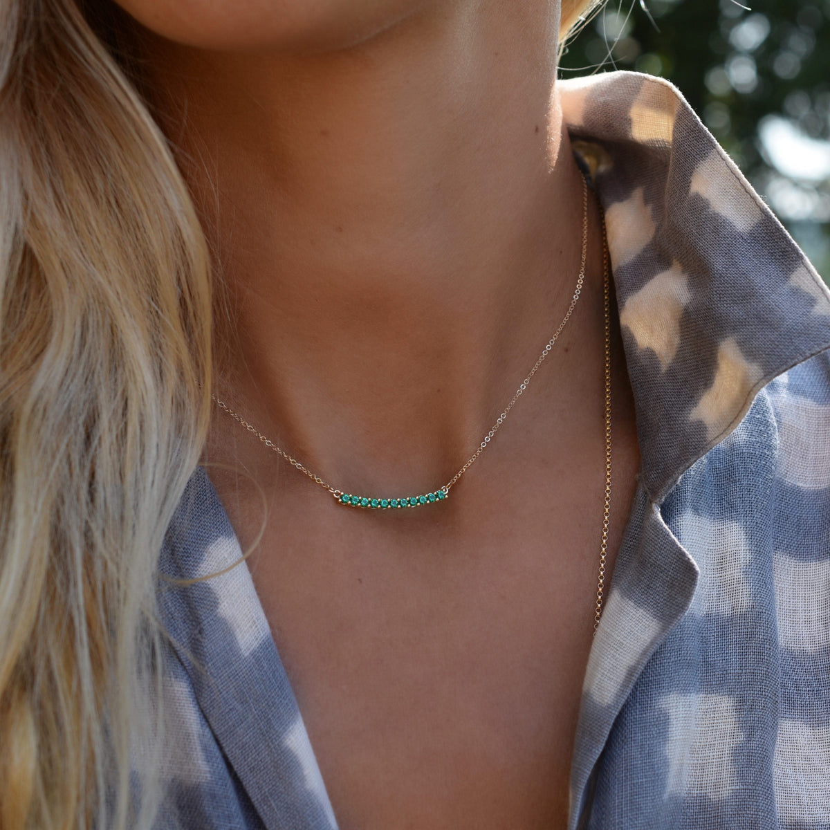 Rosecliff Emerald Bar Necklace in 14k Gold (May)