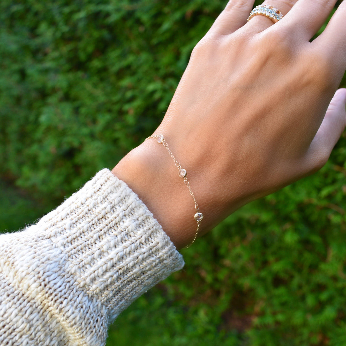 Bayberry 3 White Topaz Bracelet in 14k Gold (April)