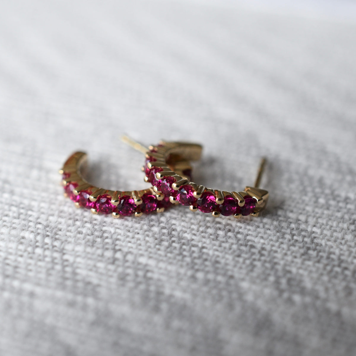 Rosecliff Ruby Bar Necklace and Huggie Hoop Earrings Set in 14k Gold (July)