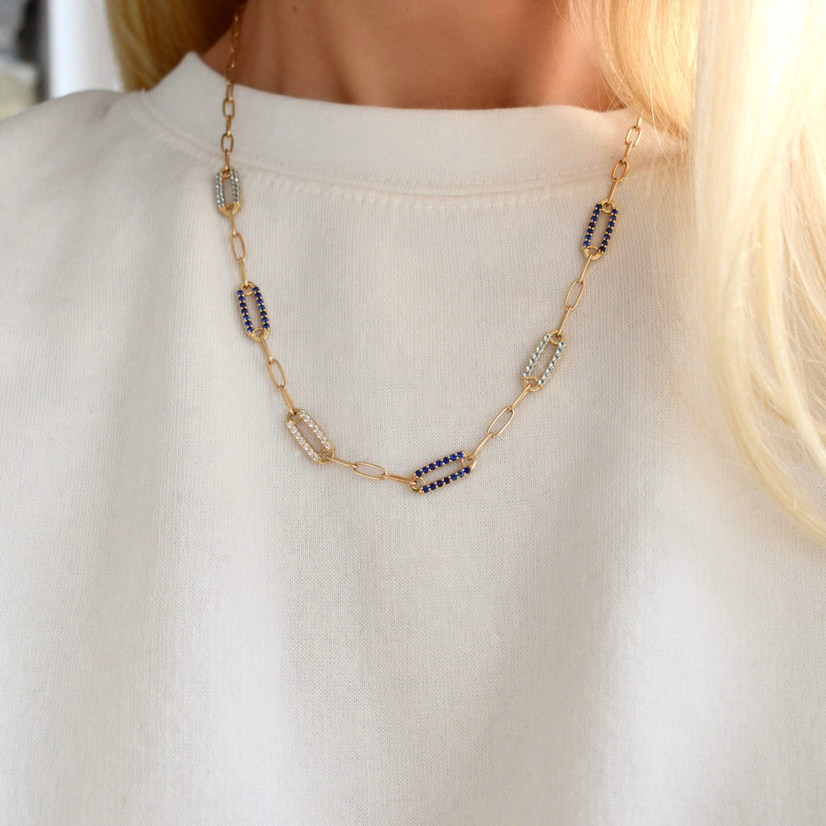 Adelaide 6 Pavé Birthstone Link Necklace in 14k Gold